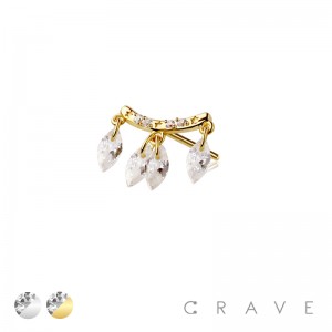 316L SURGICAL STEEL THREADLESS PUSH IN FLOATING MARQUISE CHAIN CZ TOP PART